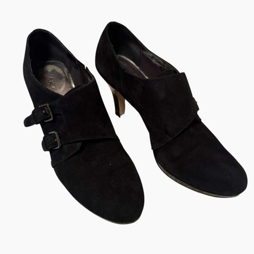 Anne Klein Black Monk Strap Heels Size 6.5 | Classic Leather Dress Pumps